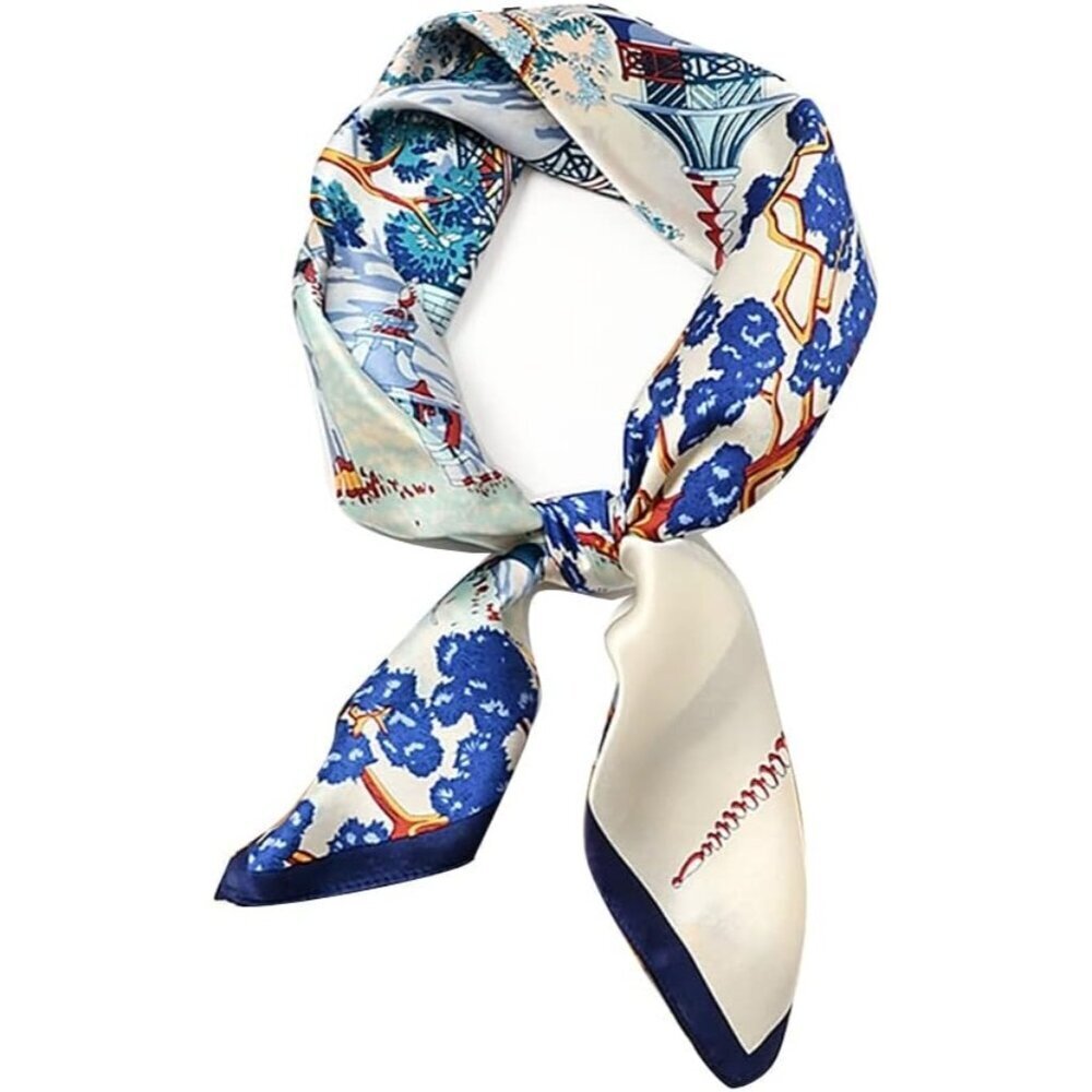 Pure Mulberry Landscape Square Scarf Women Soft Head Neck Scarf Gift Packed